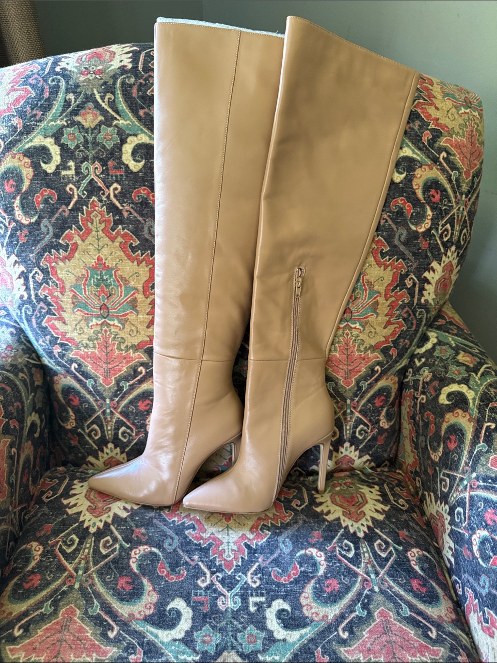 Raye Tan Leather Over-The-Knee Pointed Toe Stiletto Boots